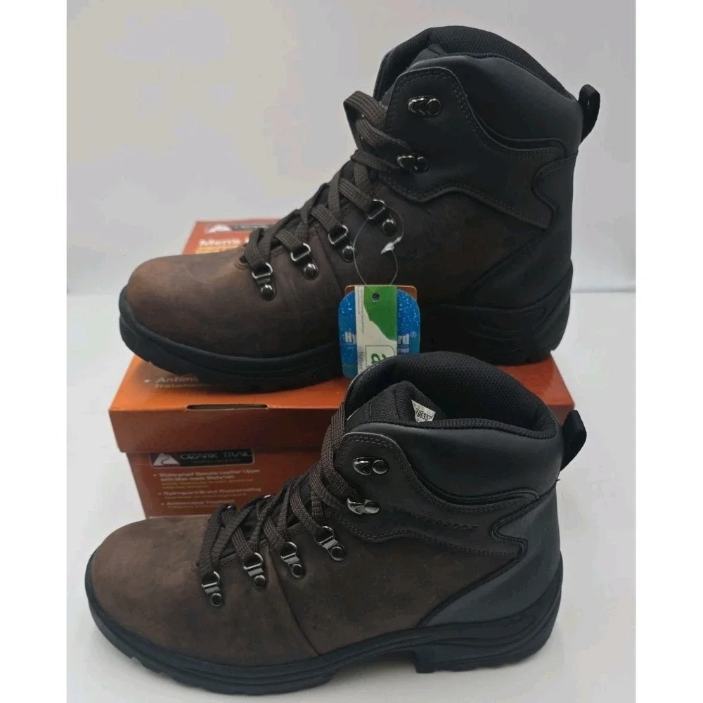 Ozark Trail Bandy Men's Hiking Boots Size 12 Dark Brown Leather Waterproof
